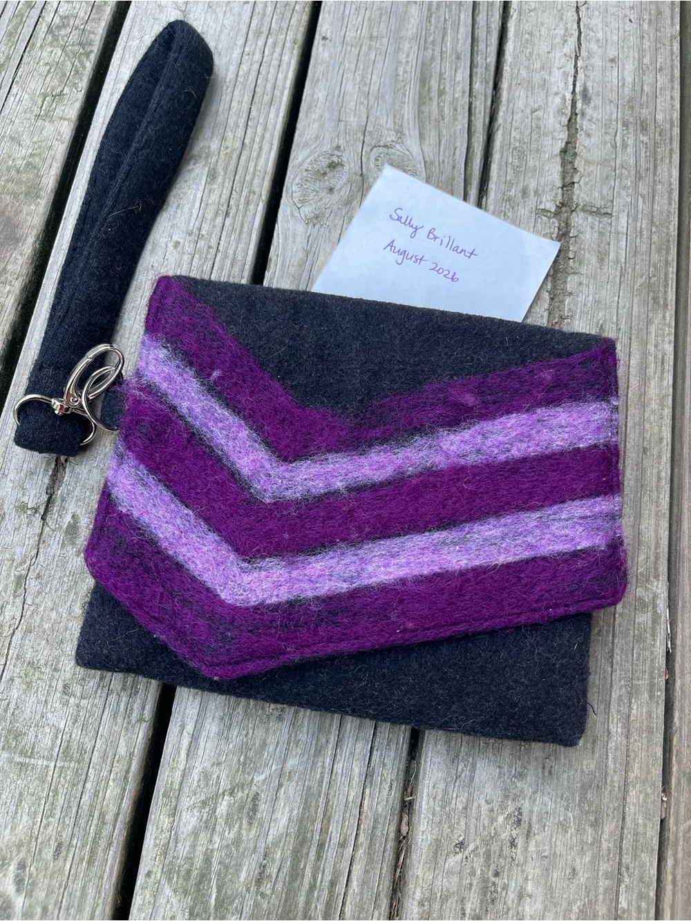 Handmade Purple Chevron Felted Wool Wristlet Clutch
